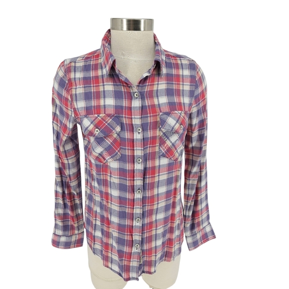 Silver Jeans Shirt Western Plaid Long Sleeve Button Collared Top Small - Picture 1 of 8